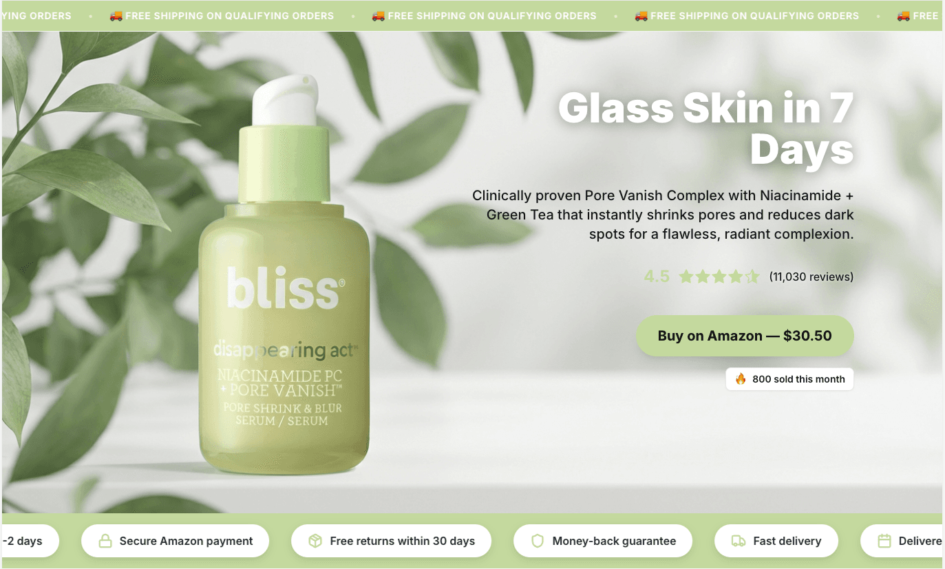 AI landing page layout preview